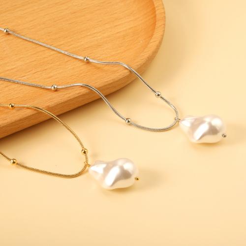 Stainless Steel Jewelry Necklace, 304 Stainless Steel, with Plastic Pearl, with 5cm extender chain, Vacuum Ion Plating, fashion jewelry & for woman, more colors for choice, 15.50x22mm, Sold Per Approx 45 cm Strand