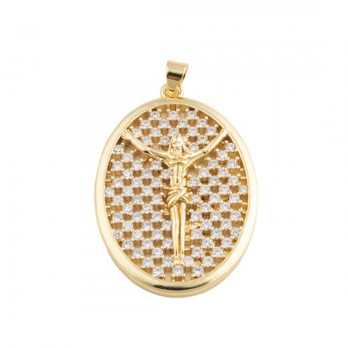 Cubic Zirconia Micro Pave Brass Pendant, fashion jewelry & Unisex & micro pave cubic zirconia, golden, nickel, lead & cadmium free, 37.50x26mm, Sold By PC