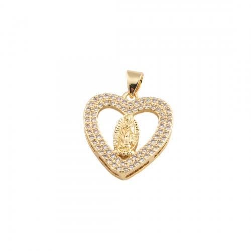 Cubic Zirconia Micro Pave Brass Pendant, Heart, fashion jewelry & Unisex & micro pave cubic zirconia, golden, nickel, lead & cadmium free, 19.50x18mm, Sold By PC