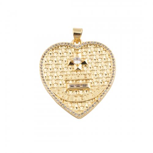 Cubic Zirconia Micro Pave Brass Pendant, Heart, fashion jewelry & Unisex & micro pave cubic zirconia, golden, nickel, lead & cadmium free, 31x27.50mm, Sold By PC