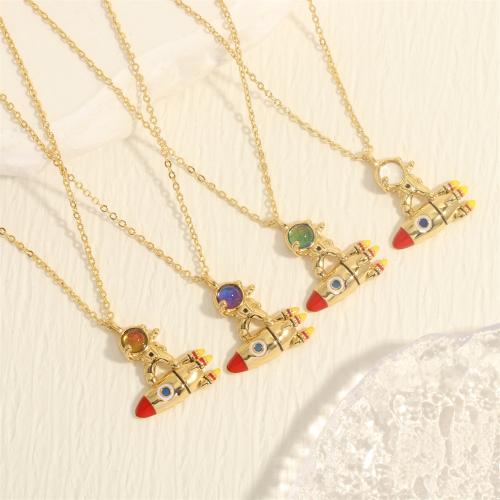 Brass Necklace, with Crystal, with 5CM extender chain, Rocket, gold color plated, fashion jewelry & for woman, more colors for choice, nickel, lead & cadmium free, 25x22mm, Length:40 cm, Sold By PC
