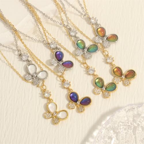 Brass Necklace, with Cubic Zirconia & Crystal, with 5CM extender chain, Butterfly, plated, fashion jewelry & for woman, more colors for choice, nickel, lead & cadmium free, 21x14mm, Length:40 cm, Sold By PC