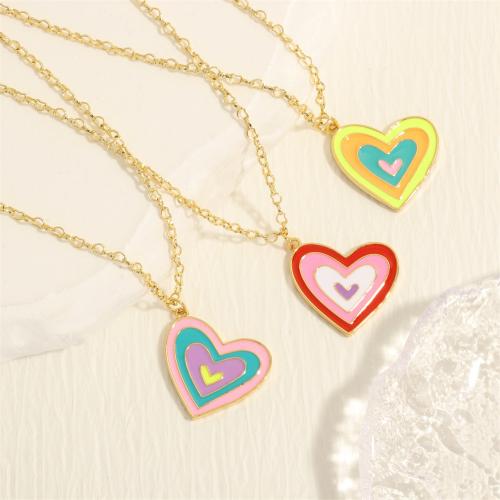 Brass Necklace, with 5CM extender chain, Heart, gold color plated, fashion jewelry & for woman & enamel, more colors for choice, nickel, lead & cadmium free, 20x24mm, Length:45 cm, Sold By PC