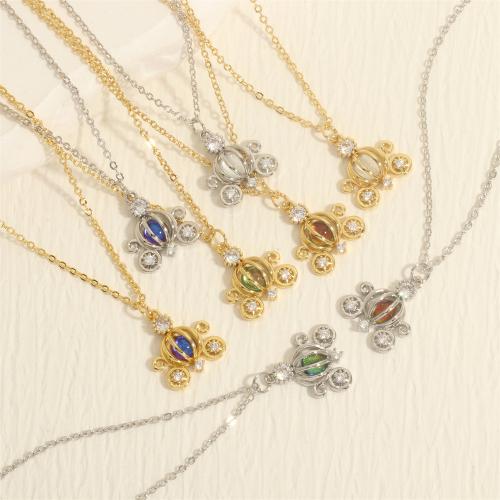 Brass Necklace with Cubic Zirconia & Crystal with 5CM extender chain Pumpkin Car gold color plated fashion jewelry & for woman nickel lead & cadmium free Length 40 cm Sold By PC