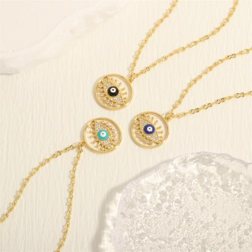 Evil Eye Jewelry Necklace, Brass, with 5CM extender chain, Round, gold color plated, fashion jewelry & micro pave cubic zirconia & for woman & enamel, more colors for choice, nickel, lead & cadmium free, 20x22mm, Length:45 cm, Sold By PC
