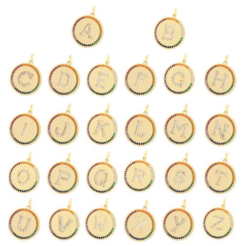 Befestigter Zirkonia Messing Anhänger, rund, goldfarben plattiert, DIY & verschiedene Muster für Wahl & Micro pave Zirkonia, keine, frei von Nickel, Blei & Kadmium, 19x21mm, verkauft von PC