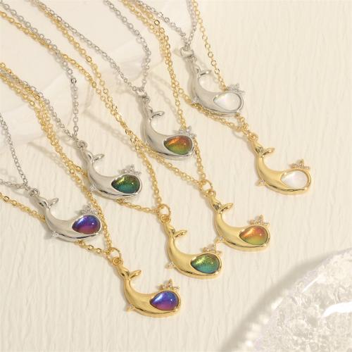 Brass Necklace, with Cubic Zirconia & Crystal, with 5CM extender chain, Whale, plated, fashion jewelry & for woman, more colors for choice, nickel, lead & cadmium free, 26x15mm, Length:40 cm, Sold By PC