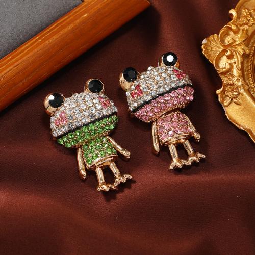 Tibetan Style Brooches, Frog, plated, fashion jewelry & with rhinestone, more colors for choice, nickel, lead & cadmium free, 29x48mm, Sold By PC