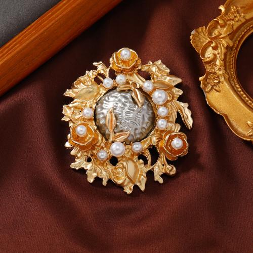 Zinc Alloy Brooches with ABS Plastic Pearl Flower plated fashion jewelry golden nickel lead & cadmium free Sold By PC