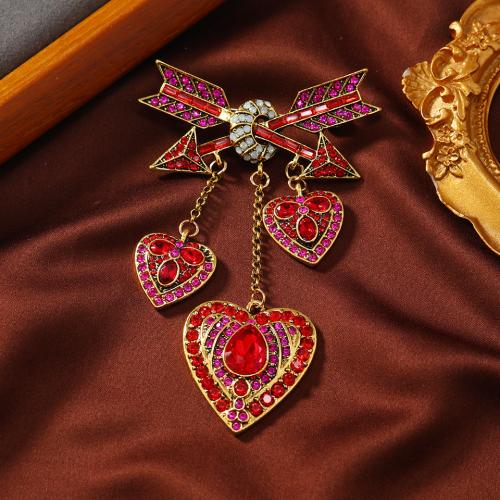 Tibetan Style Brooches, Heart, plated, fashion jewelry & with rhinestone, more colors for choice, nickel, lead & cadmium free, 62x105mm, Sold By PC