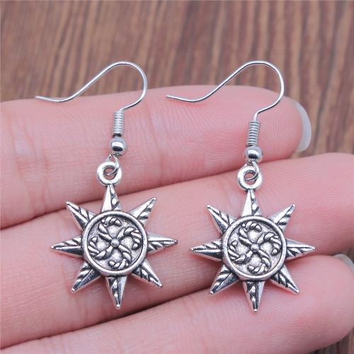 Tibetan Style Drop Earrings, Sun, plated, fashion jewelry, silver color, nickel, lead & cadmium free, 23x18mm, Sold By Pair