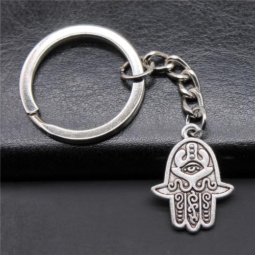 Tibetan Style Key Clasp, with Iron, Hand, plated, fashion jewelry, silver color, nickel, lead & cadmium free, 24x19mm, Sold By PC