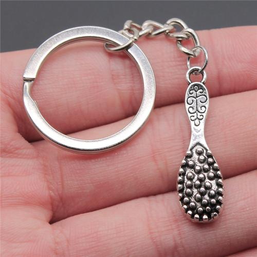 Tibetan Style Key Clasp, with Iron, Comb, plated, fashion jewelry, silver color, nickel, lead & cadmium free, 10x33mm, Sold By PC