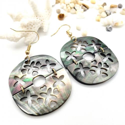 Shell Earrings Black Shell with Iron & Zinc Alloy Round fashion jewelry Sold By Pair