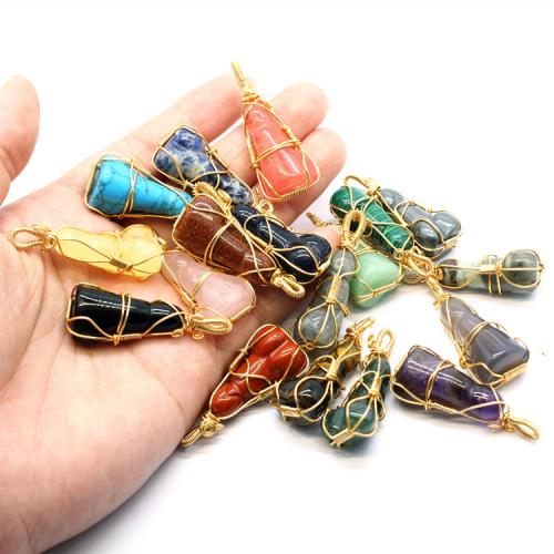 Gemstone Pendants Jewelry Natural Stone with Brass gold color plated DIY Sold By PC