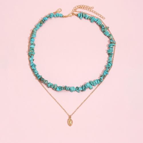 Multi Layer Necklace Zinc Alloy with turquoise with 5cm extender chain Double Layer & fashion jewelry & for woman nickel lead & cadmium free Length Approx 43 cm Approx 50 cm Sold By PC