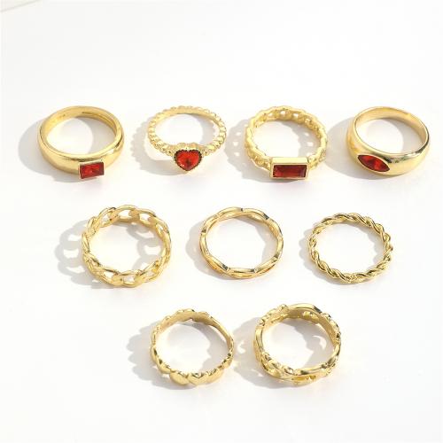 Cink Alloy Ring Set, Cink ötvözet, divat ékszerek & a nő & strasszos, aranysárga, nikkel, ólom és kadmium mentes, Által értékesített Set