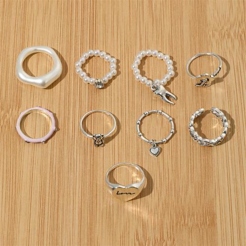 Zinc Alloy Ring Set with Plastic Pearl fashion jewelry & for woman & enamel nickel lead & cadmium free Sold By Set