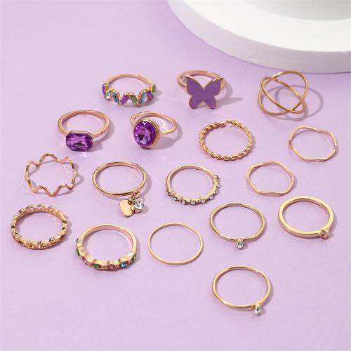 Tibetan Style Ring Set, with Iron, 17 pieces & for woman & enamel & with rhinestone, gold, nickel, lead & cadmium free, Sold By Set