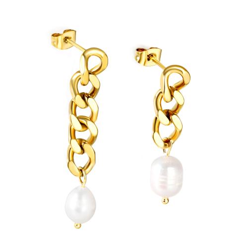 Stainless Steel Stud Earrings 304 Stainless Steel with Plastic Pearl plated fashion jewelry & for woman nickel lead & cadmium free Sold By Pair