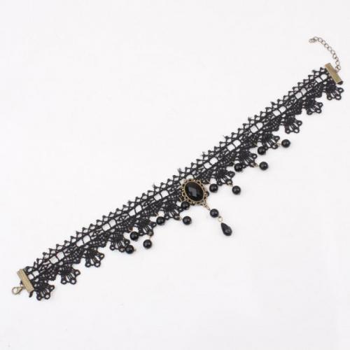 Kragen Halskette, Spitze, mit Kunststoff & Zinklegierung, Modeschmuck & für Frau & mit Strass, schwarz, Länge:ca. 21-50 cm, verkauft von PC