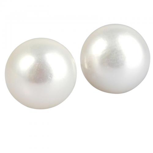 Boucles d'oreilles en perles d'eau douce, perle d'eau douce cultivée, avec laiton, dôme, bijoux de mode & pour femme, blanc, 6-7mm, Environ 100pairescouple/boîte, Vendu par boîte