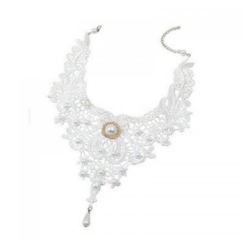 Collar Necklace Lace with Plastic Pearl & Zinc Alloy handmade fashion jewelry & for woman Length Approx 36-44 cm Sold By PC