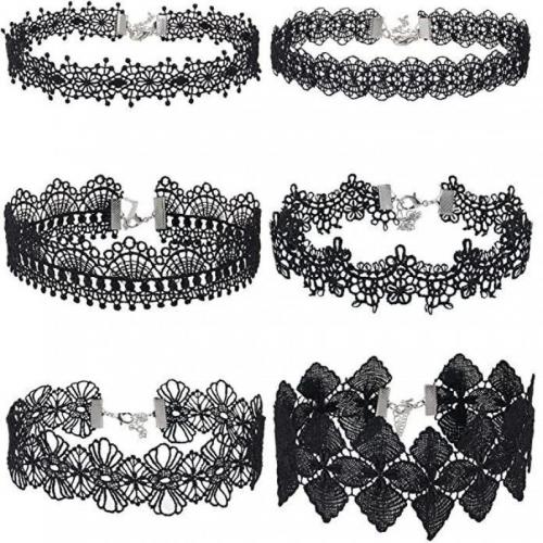 Kragen Halskette, Stoff, mit Zinklegierung, Modeschmuck & verschiedene Stile für Wahl & für Frau, schwarz, Länge:ca. 2.8 ZollInch, verkauft von PC