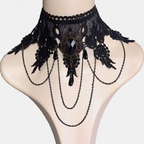 Collar Necklace Lace with Plastic & Zinc Alloy handmade fashion jewelry & for woman & with rhinestone Sold By PC