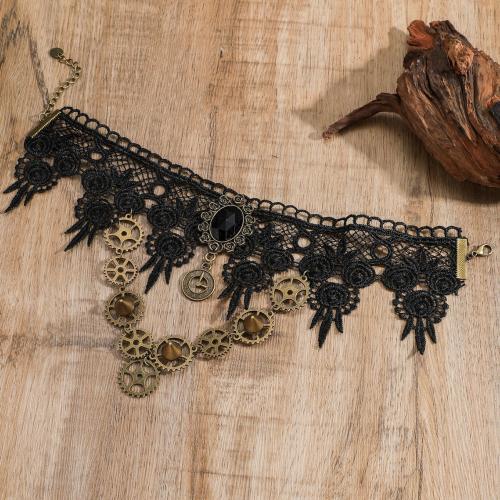 Collar halskæde, Zinc Alloy, med Lace, med 8cm extender kæde, forgyldt, mode smykker & for kvinde, sort, nikkel, bly & cadmium fri, Længde Ca. 31 cm, Solgt af PC