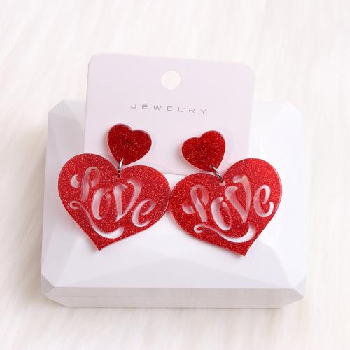 Acrylic Jewelry Earring, Heart, painted, fashion jewelry & different styles for choice & for woman, more colors for choice, Sold By Pair