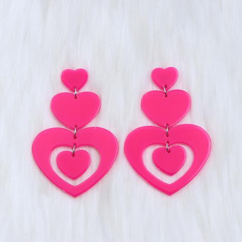 Acrylic Jewelry Earring, Heart, painted, fashion jewelry & for woman & hollow, more colors for choice, 66x45mm, Sold By Pair