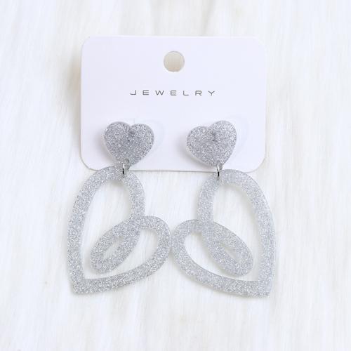 Acrylic Jewelry Earring, Heart, painted, fashion jewelry & for woman & hollow, more colors for choice, 55x34mm, Sold By Pair