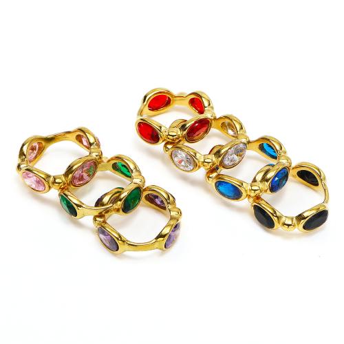 Titanium Čelik Finger Ring, s Kubni cirkonij, zlatna boja pozlaćen, modni nakit & različite veličine za izbor & za žene, više boja za izbor, nikal, olovo i kadmij besplatno, 8x24mm, Prodano By PC