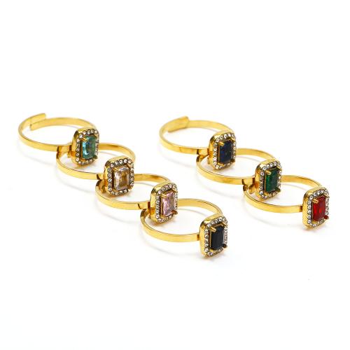 Titanium Čelik Finger Ring, s Kubni cirkonij, 18K pozlaćeno, modni nakit & za žene & s Rhinestone, više boja za izbor, nikal, olovo i kadmij besplatno, wide:10mm, Prodano By PC