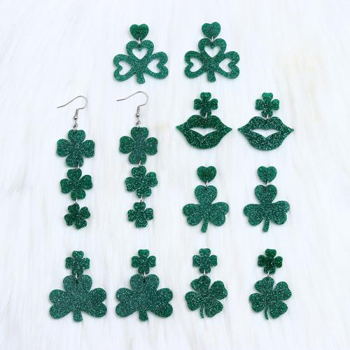 Acrylic Jewelry Earring painted fashion jewelry & for woman green Sold By Pair