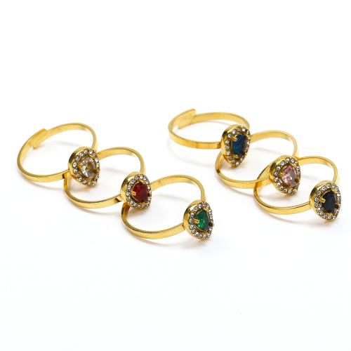 Ring Finger Titantium stali, ze Sześcienna cyrkonia, Pozłacane 18K, biżuteria moda & dla kobiety & z kamieniem, dostępnych więcej kolorów, bez zawartości niklu, ołowiu i kadmu, wide:11mm, sprzedane przez PC