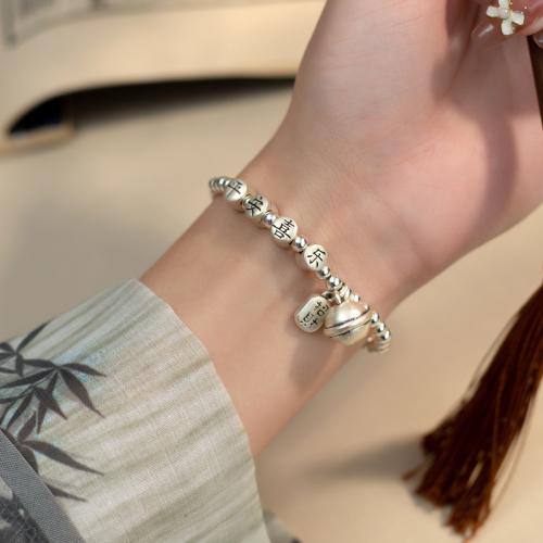 925 Sterling Silver Bangle Bracelet, with Elastic Thread, plated, for woman, silver color, Length:Approx 15-24 cm, Sold By PC