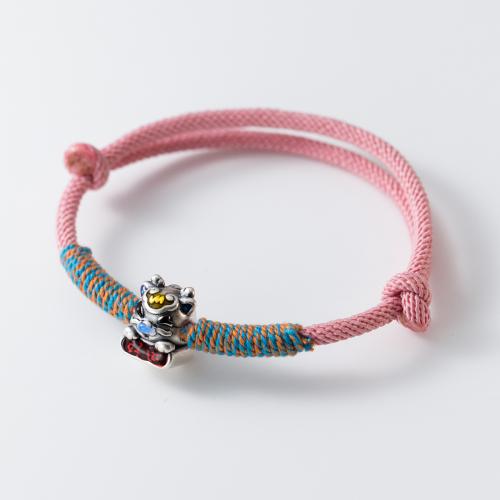 Bracelets en argent sterling, argent sterling 925, avec corde de cire, pour femme & autocollant époxyde, rose, Longueur:Environ 15-23 cm, Vendu par PC
