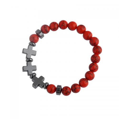 Gemstone Bracelets Zinc Alloy with Red Turquoise & Howlite & turquoise & Elastic Thread & Hematite & Glass stoving varnish & for woman Length Approx 18 cm Sold By PC
