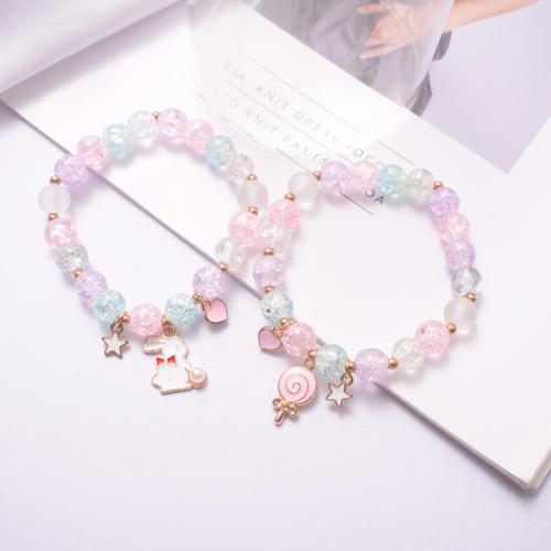 Glass Beads Bracelet Zinc Alloy with Elastic Thread & Glass handmade & for woman & enamel pink Length Approx 18 cm Sold By PC