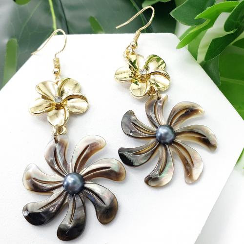 Shell Earrings, Tibetan Style, with Abalone Shell & Iron, Flower, plated, fashion jewelry, nickel, lead & cadmium free, 65mm, Sold By Pair