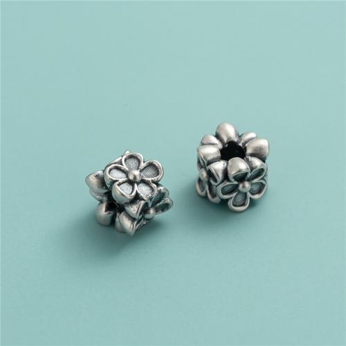 Perles en argent sterling 925, fleur, Vintage & DIY, 9.20mm, Trou:Environ 4mm, Vendu par PC