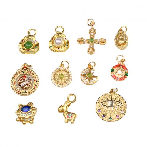 Brass Jewelry Pendants with Resin matte gold color plated DIY & enamel & with rhinestone Sold By PC