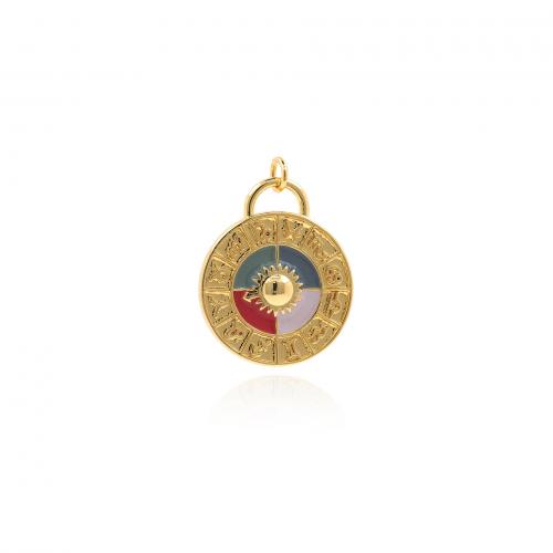 Brass Jewelry Pendants, Flat Round, 18K gold plated, fashion jewelry & DIY & enamel, mixed colors, nickel, lead & cadmium free, 29x22x3mm, Sold By PC