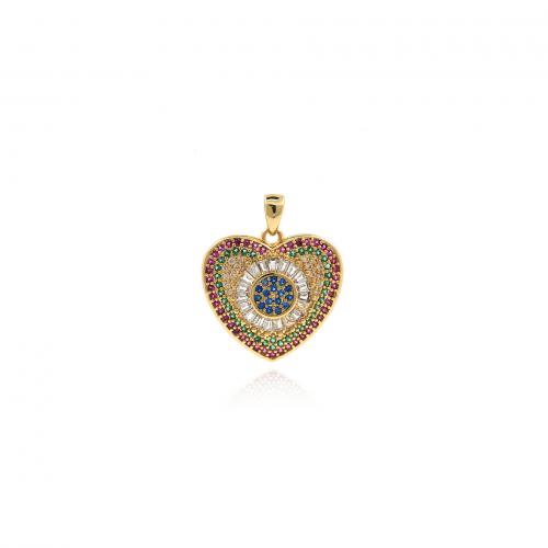 Cubic Zirconia Micro Pave Brass Pendant Heart 18K gold plated fashion jewelry & DIY & micro pave cubic zirconia mixed colors nickel lead & cadmium free Sold By PC