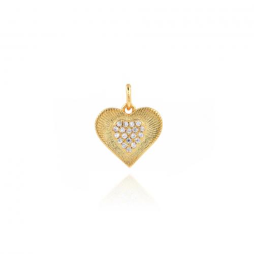 Cubic Zirconia Micro Pave Brass Pendant, Heart, 18K gold plated, fashion jewelry & DIY & micro pave cubic zirconia, nickel, lead & cadmium free, 15x13x2mm, Sold By PC