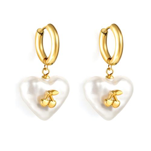 Stainless Steel Lever Back Earring 304 Stainless Steel with Plastic Pearl Heart plated fashion jewelry & for woman nickel lead & cadmium free Sold By Pair