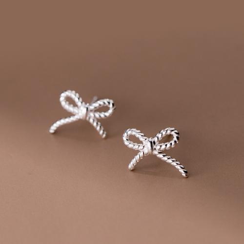 925 Sterling Silver Stud Earrings, Bowknot, fashion jewelry & for woman, nickel, lead & cadmium free, 8mm, Sold By Pair