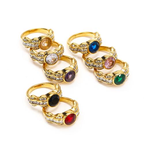 Titanium Čelik Finger Ring, s Kubni cirkonij, modni nakit & različite veličine za izbor & za žene & s Rhinestone, više boja za izbor, nikal, olovo i kadmij besplatno, 10x23mm, Prodano By PC